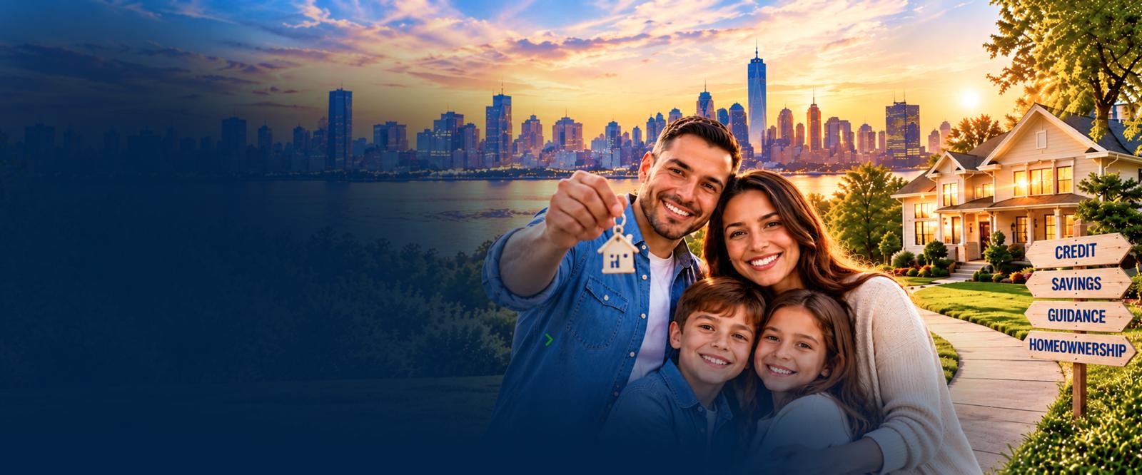 A family holding the keys to their home