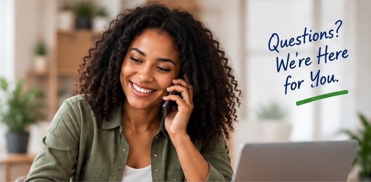 A smiling OFH team member on the phone